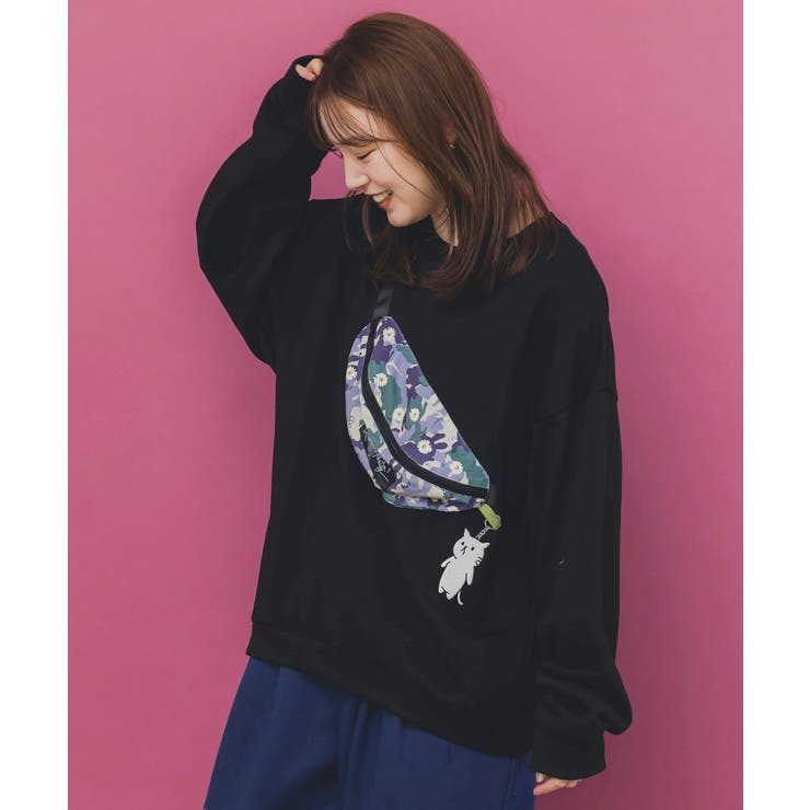 フェイクボディバッグ×ネコ刺繍付き裏毛プルオーバー | ScoLar | 詳細画像5 