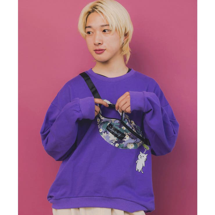パープル | フェイクボディバッグ×ネコ刺繍付き裏毛プルオーバー | ScoLar