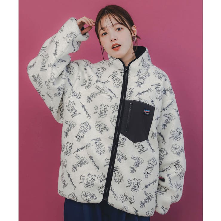 アイボリー | 落書き調Parityキャラ厚手ボアハイネックブルゾン | ScoLar