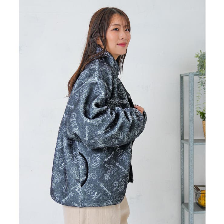 落書き調Parityキャラ厚手ボアハイネックブルゾン | ScoLar | 詳細画像10 