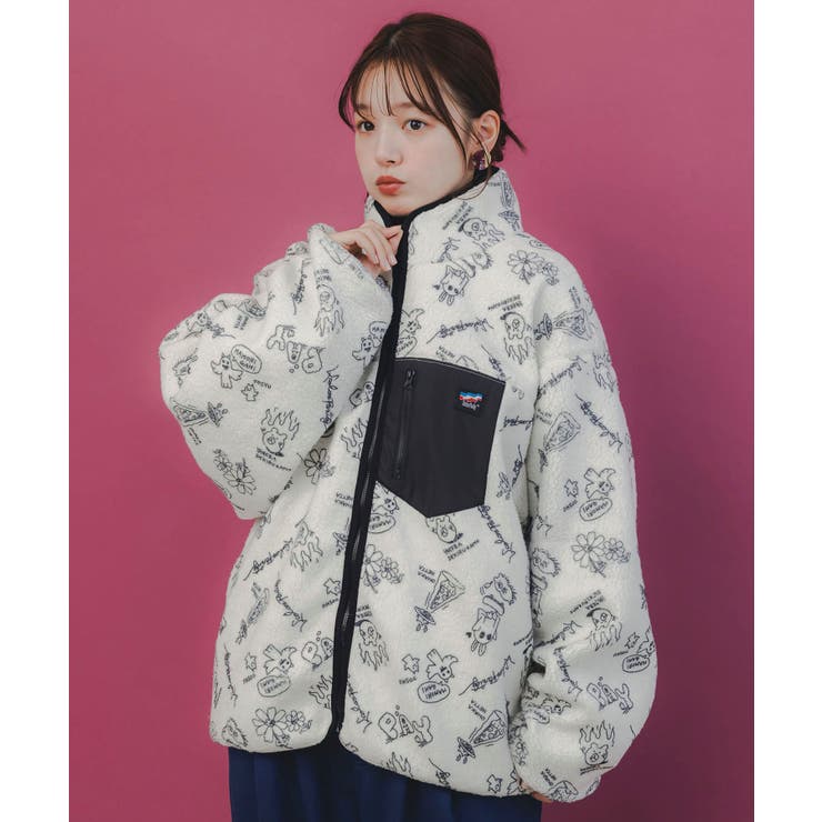 落書き調Parityキャラ厚手ボアハイネックブルゾン | ScoLar | 詳細画像2 