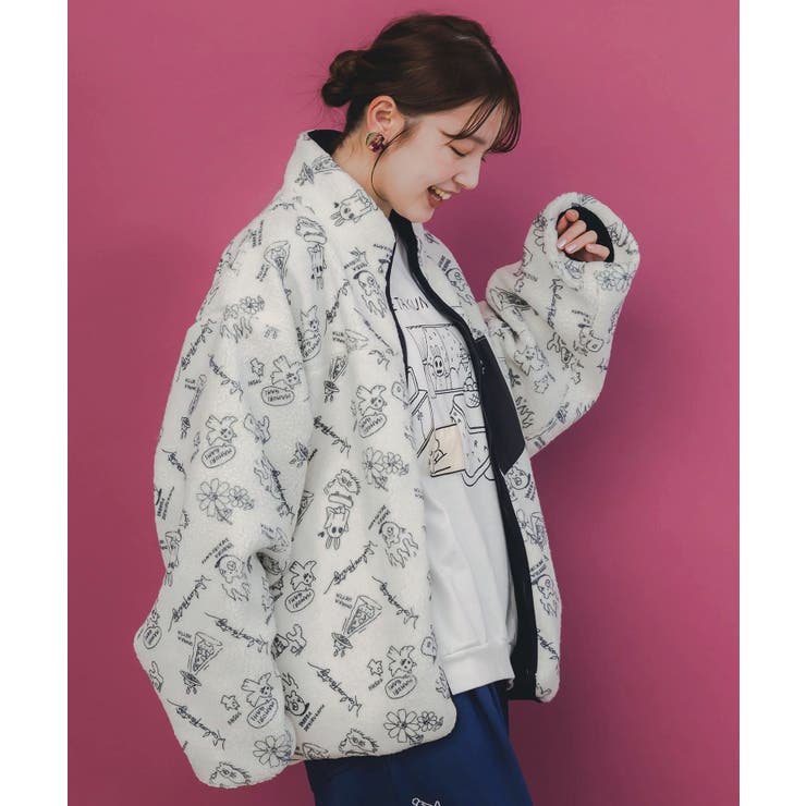 落書き調Parityキャラ厚手ボアハイネックブルゾン | ScoLar | 詳細画像3 