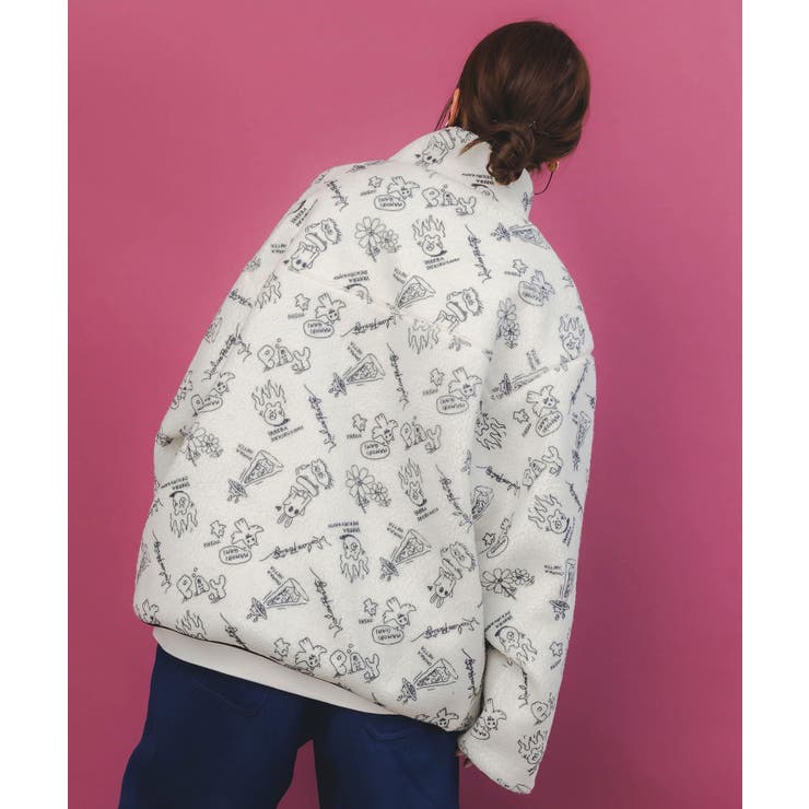 落書き調Parityキャラ厚手ボアハイネックブルゾン | ScoLar | 詳細画像4 