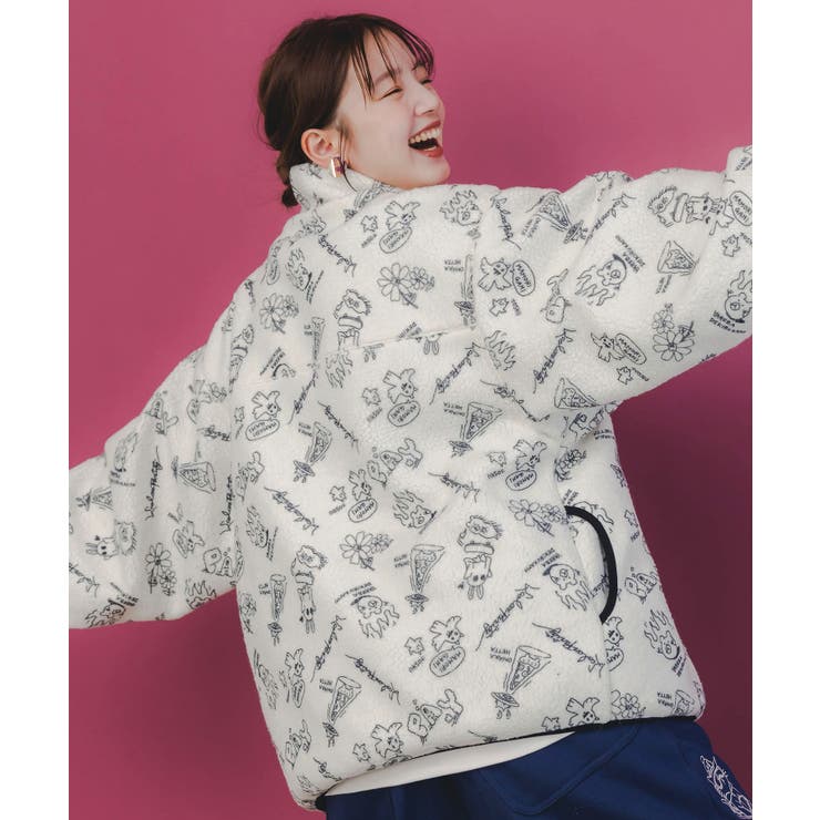 落書き調Parityキャラ厚手ボアハイネックブルゾン | ScoLar | 詳細画像5 