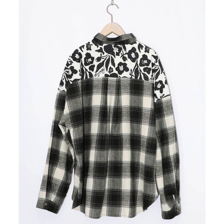 クマ花柄コーデュロイ×チェック異素材切替シャツ | ScoLar | 詳細画像17 