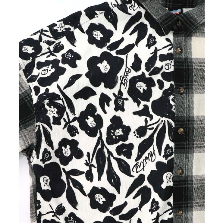 クマ花柄コーデュロイ×チェック異素材切替シャツ | ScoLar | 詳細画像18 