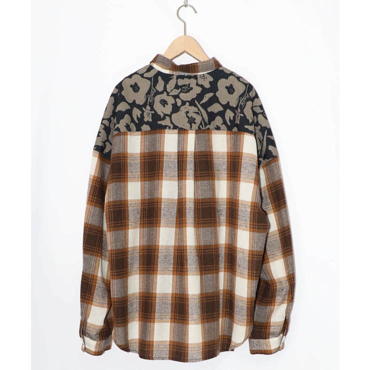 クマ花柄コーデュロイ×チェック異素材切替シャツ | ScoLar | 詳細画像19 