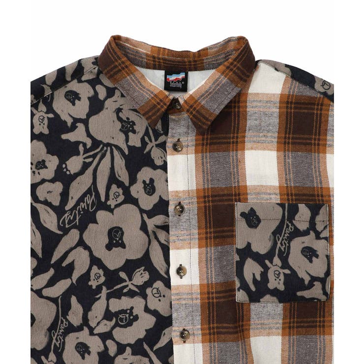 クマ花柄コーデュロイ×チェック異素材切替シャツ | ScoLar | 詳細画像21 