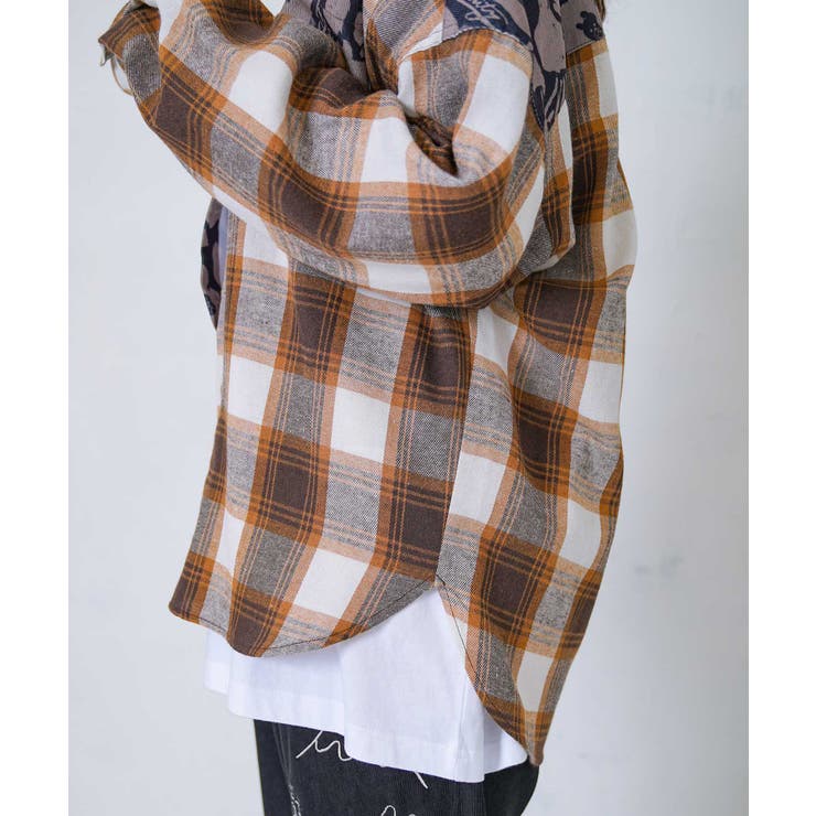 クマ花柄コーデュロイ×チェック異素材切替シャツ | ScoLar | 詳細画像13 