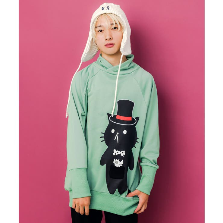 グリーン | ネコ裏毛フード付きチュニック | ScoLar