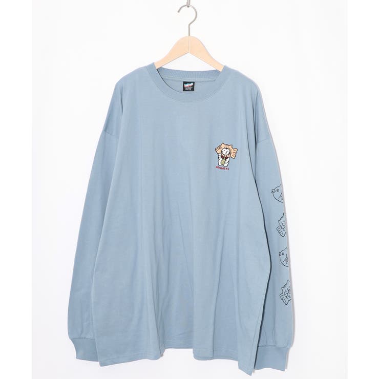 ブルー | タイ焼き招きネコ刺繍ロンT | ScoLar