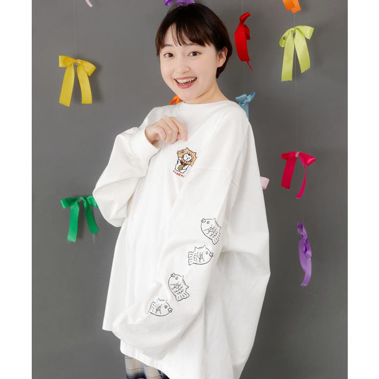 オフホワイト | タイ焼き招きネコ刺繍ロンT | ScoLar