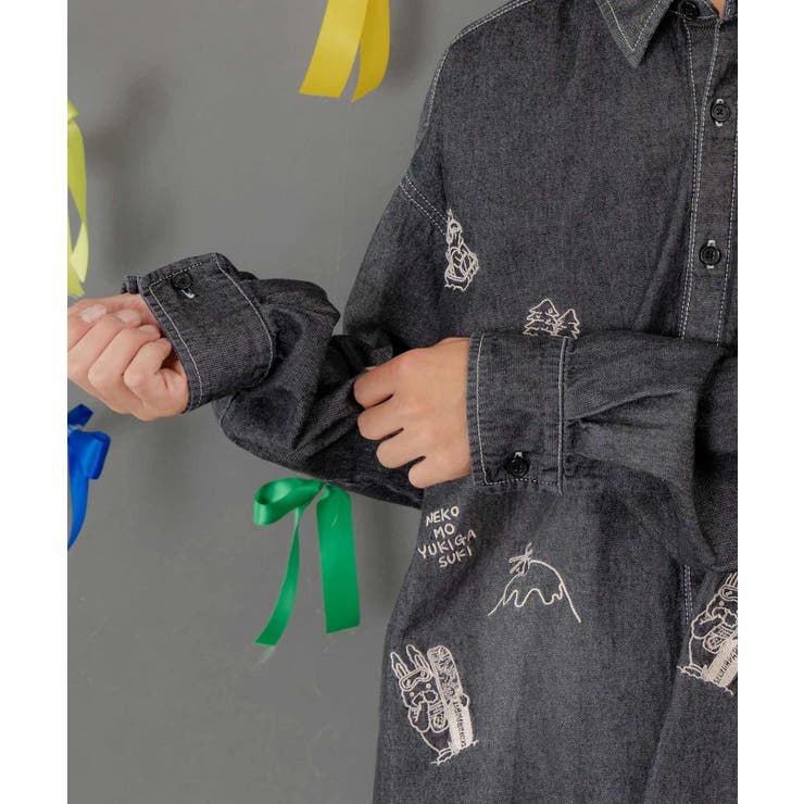 ラビルとネコのスノーメモリー刺繍デニムシャツ | ScoLar | 詳細画像15 