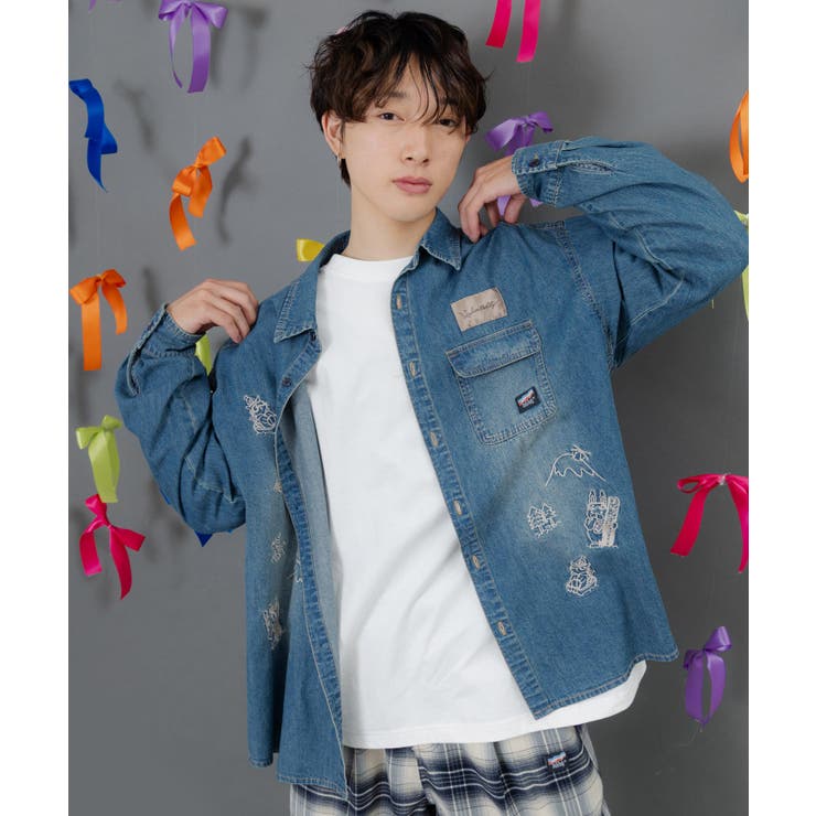 ラビルとネコのスノーメモリー刺繍デニムシャツ | ScoLar | 詳細画像5 