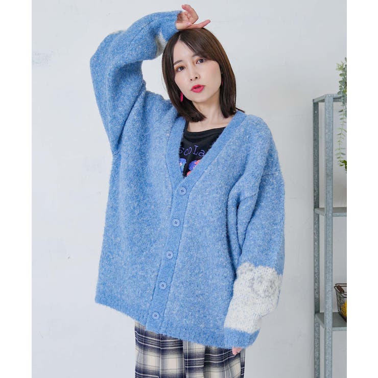 ブルー | ひつじネコのシャギーニットカーディガン | ScoLar