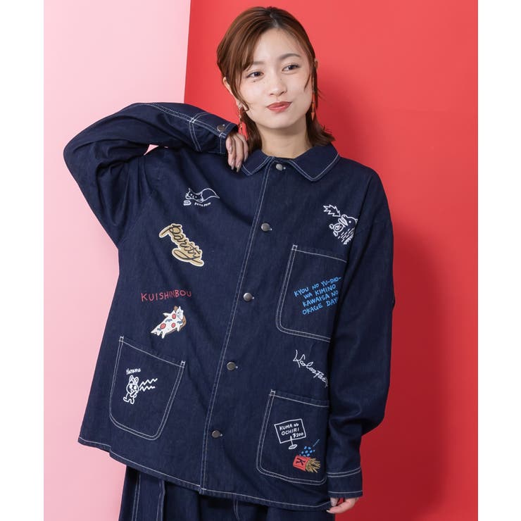 ブルー | らくがき風ワッペンシャツジャケット | ScoLar