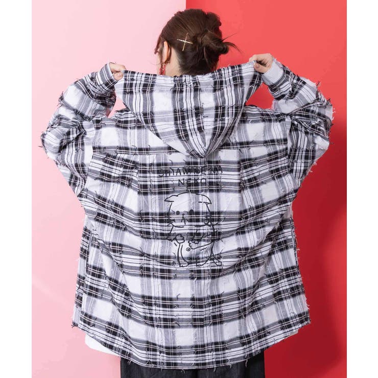 正月太りネコ柄デニムorチェックシャツパーカー | ScoLar | 詳細画像11 