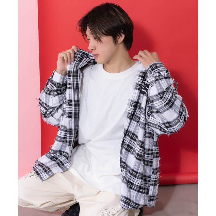 正月太りネコ柄デニムorチェックシャツパーカー | ScoLar | 詳細画像5 