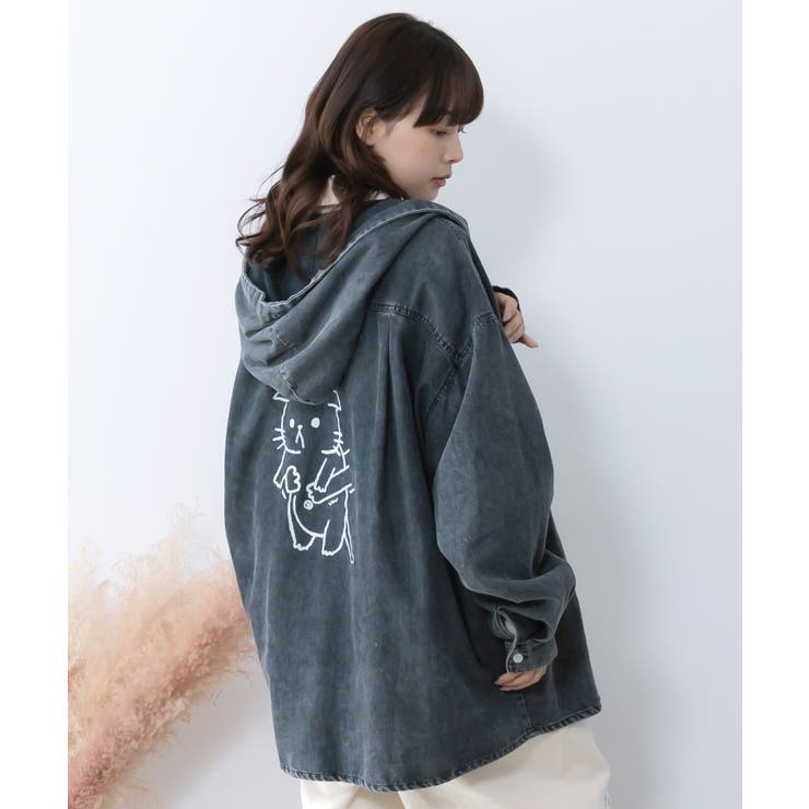 正月太りネコ柄デニムorチェックシャツパーカー | ScoLar | 詳細画像17 