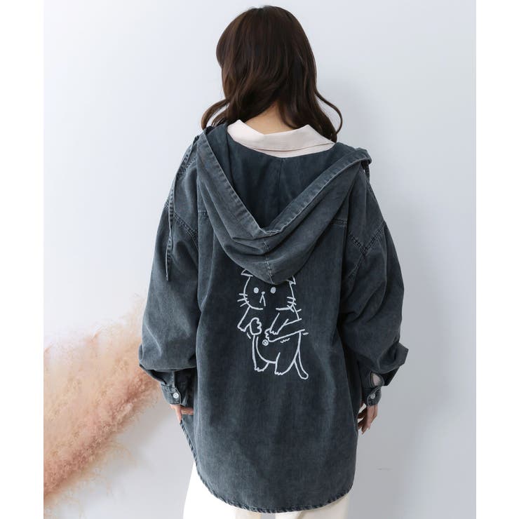 正月太りネコ柄デニムorチェックシャツパーカー | ScoLar | 詳細画像16 