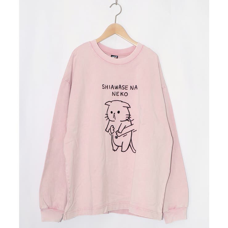 ピンク | 正月太りネコ柄刺繍ヴィンテージ風プルオーバー | ScoLar