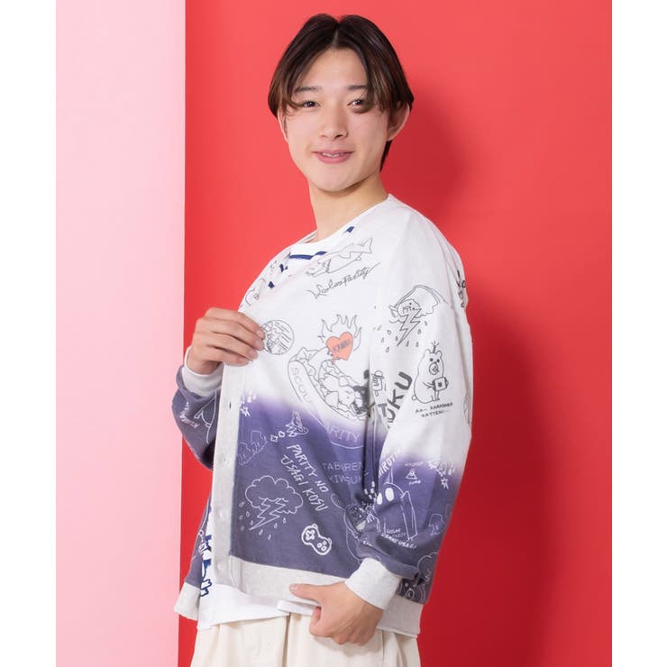 落書き柄段染め風裏毛使いカーディガン | ScoLar | 詳細画像10 