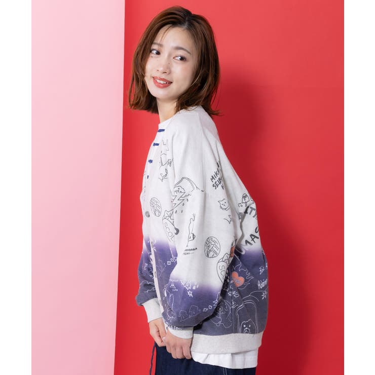 落書き柄段染め風裏毛使いカーディガン | ScoLar | 詳細画像3 