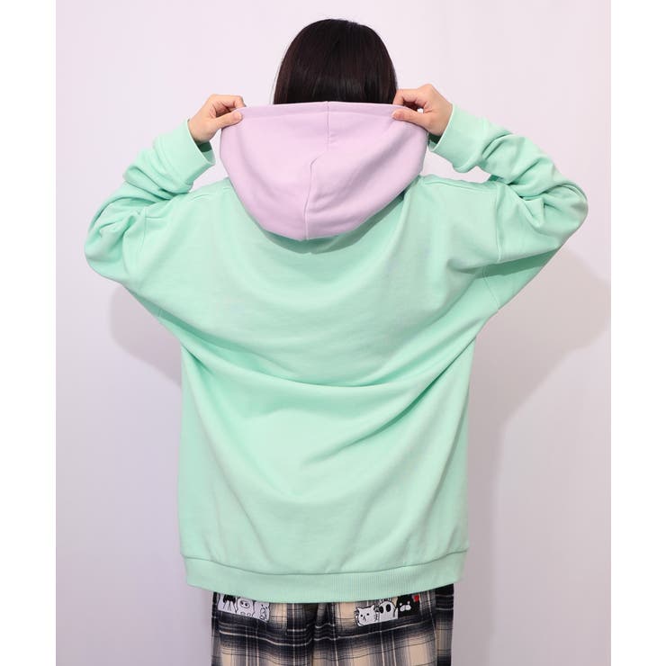 お花おばけウサギの配色裏毛パーカー | ScoLar | 詳細画像2 