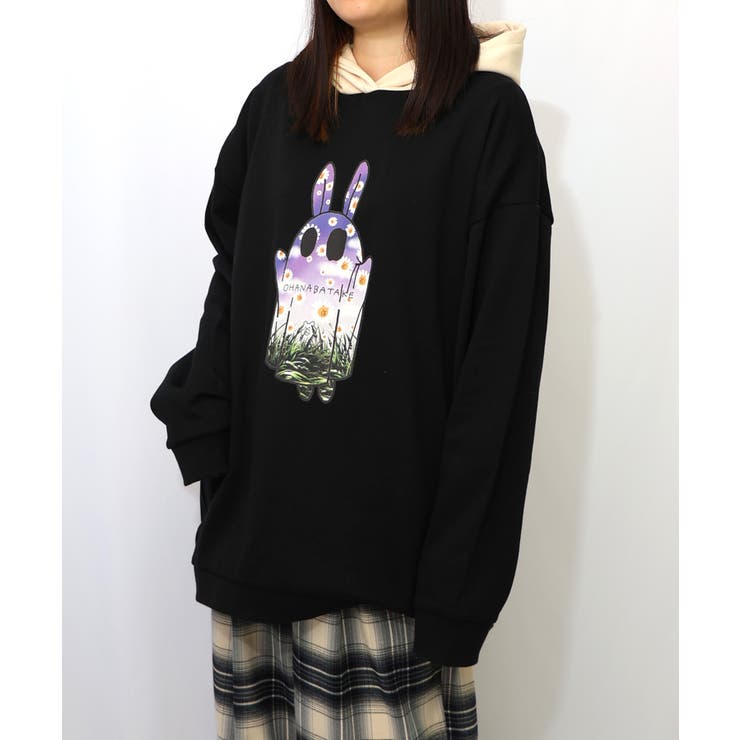 お花おばけウサギの配色裏毛パーカー | ScoLar | 詳細画像3 