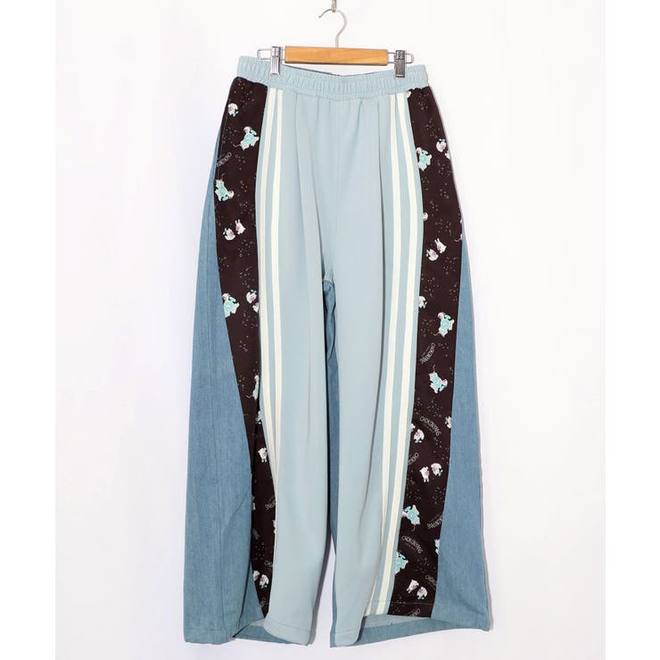 サックス | 桜咲千依さんコラボ第5弾 ちょこにゃんず ジャージ×デニム切替パンツ | ScoLar