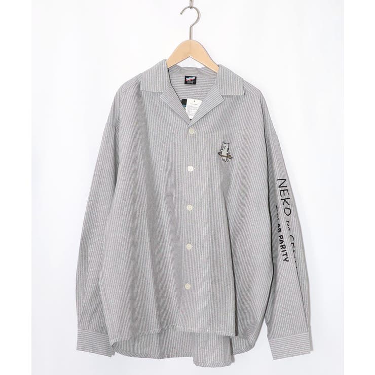 グレー | ネコの洗脳×ストライプ柄シャツ | ScoLar