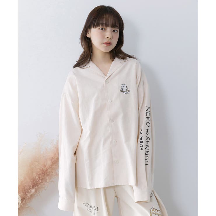 イエロー | ネコの洗脳×ストライプ柄シャツ | ScoLar