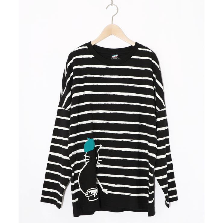 ブラック | 画家ネコボーダーTシャツ | ScoLar