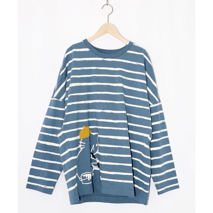 ブルー | 画家ネコボーダーTシャツ | ScoLar