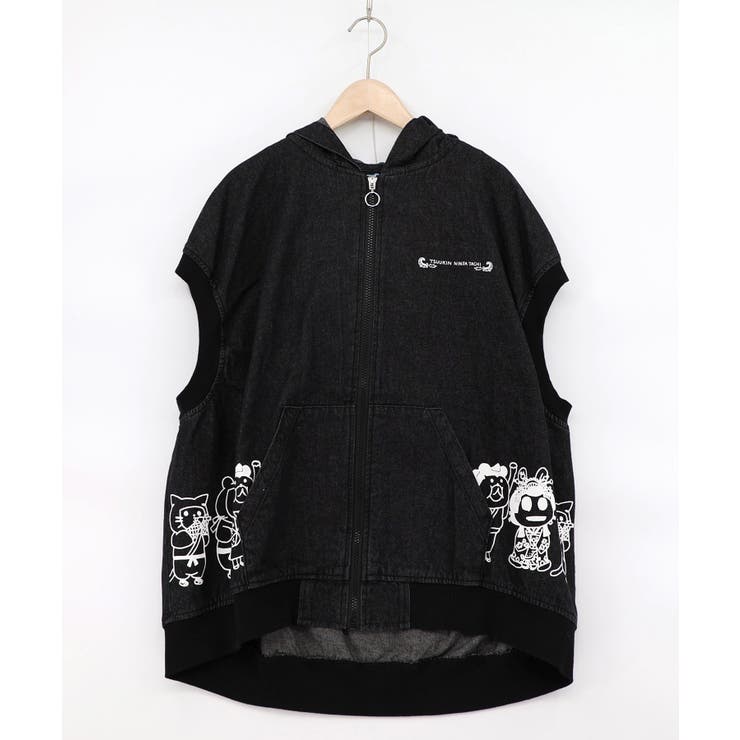 通勤Parity忍者柄フード付きデニムベスト | ScoLar | 詳細画像12 