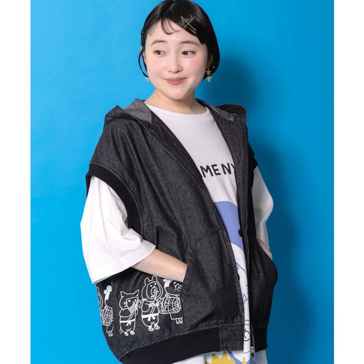 通勤Parity忍者柄フード付きデニムベスト | ScoLar | 詳細画像9 