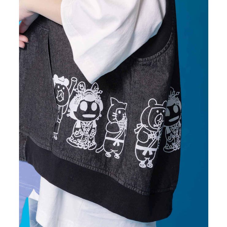 通勤Parity忍者柄フード付きデニムベスト | ScoLar | 詳細画像10 