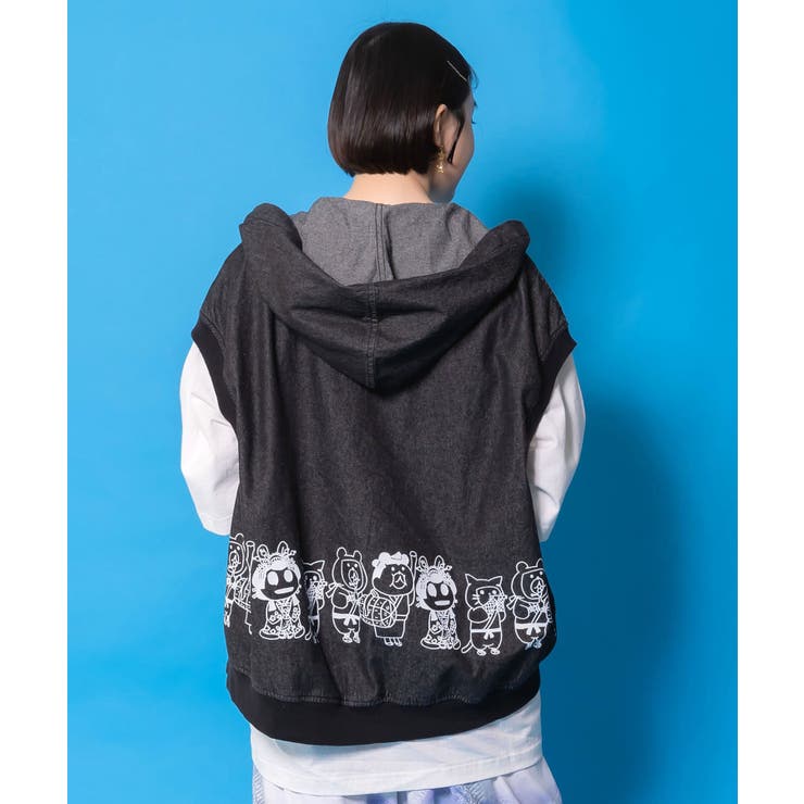 通勤Parity忍者柄フード付きデニムベスト | ScoLar | 詳細画像2 