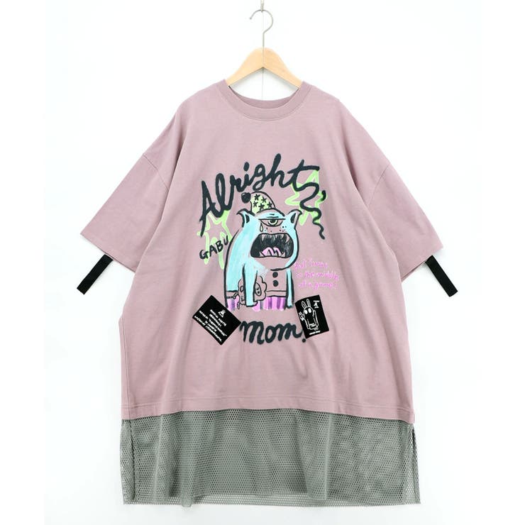 ピンク | 夜更かしガブ 裾メッシュ切替Tシャツ | ScoLar