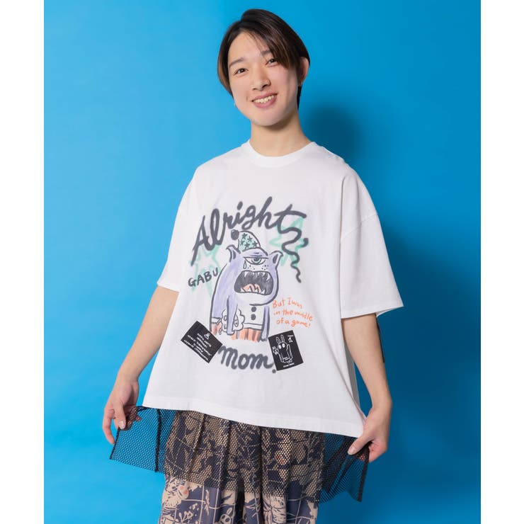 オフホワイト | 夜更かしガブ 裾メッシュ切替Tシャツ | ScoLar