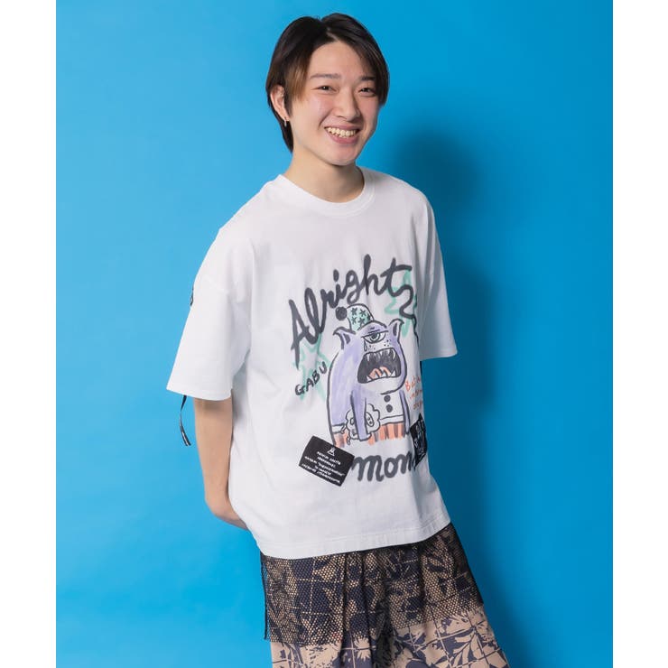 夜更かしガブ 裾メッシュ切替Tシャツ | ScoLar | 詳細画像1 