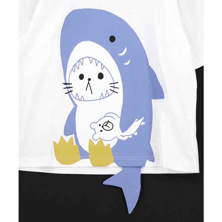 しっぽ飛び出しサメニャン柄Tシャツ | ScoLar | 詳細画像10 