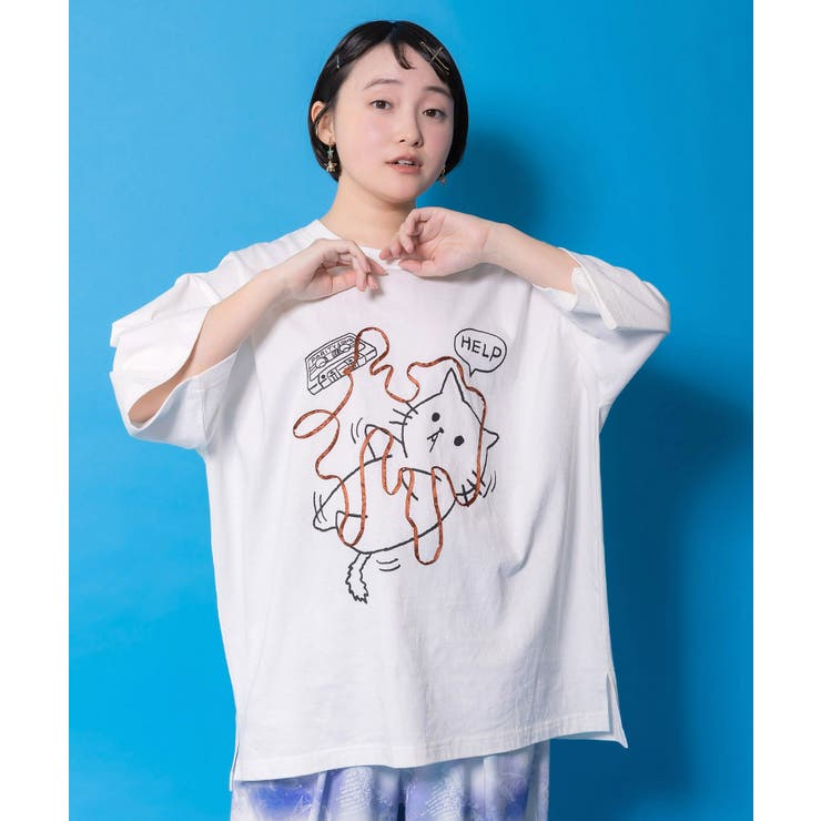 カセットテープにからまるネコTシャツ | ScoLar | 詳細画像2 