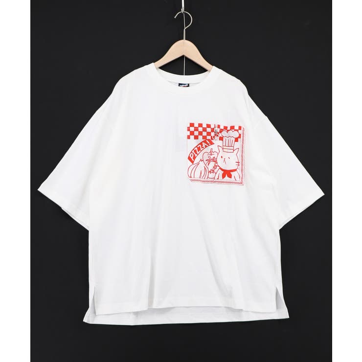 ポケットギミック付き ピザ屋ネコ＆クマ柄Tシャツ | ScoLar | 詳細画像8 