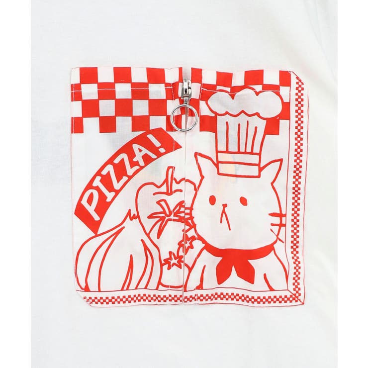 ポケットギミック付き ピザ屋ネコ＆クマ柄Tシャツ | ScoLar | 詳細画像9 