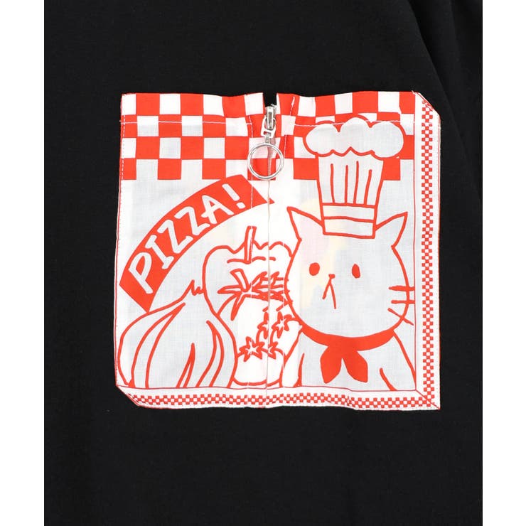 ポケットギミック付き ピザ屋ネコ＆クマ柄Tシャツ | ScoLar | 詳細画像10 