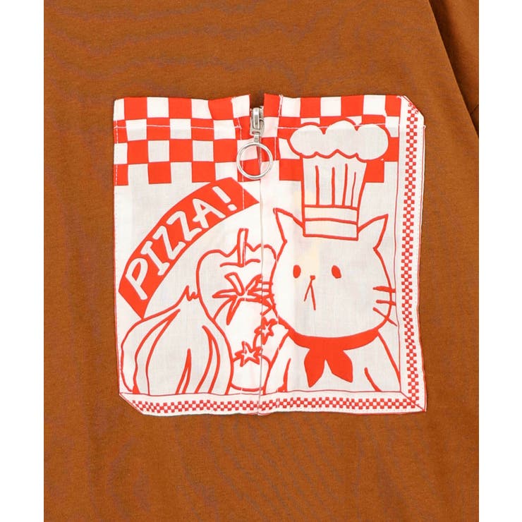 ポケットギミック付き ピザ屋ネコ＆クマ柄Tシャツ | ScoLar | 詳細画像11 
