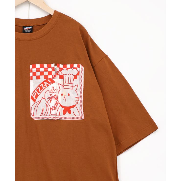 ポケットギミック付き ピザ屋ネコ＆クマ柄Tシャツ | ScoLar | 詳細画像13 