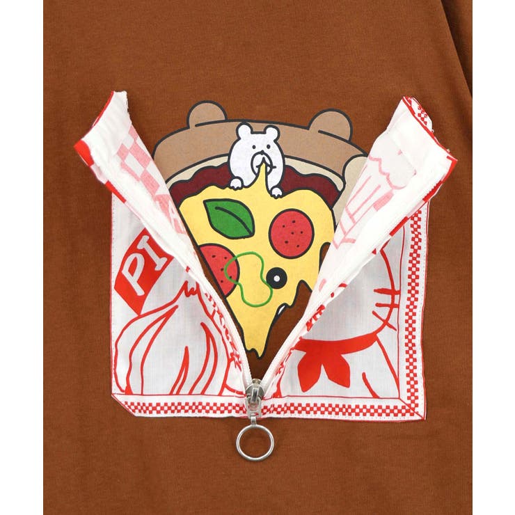 ポケットギミック付き ピザ屋ネコ＆クマ柄Tシャツ | ScoLar | 詳細画像14 