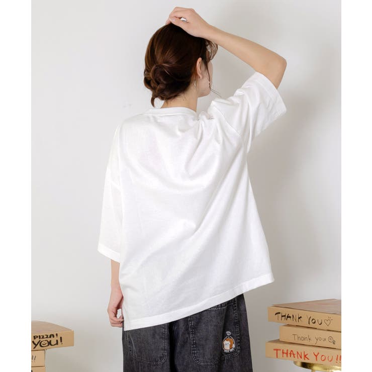 ポケットギミック付き ピザ屋ネコ＆クマ柄Tシャツ | ScoLar | 詳細画像5 